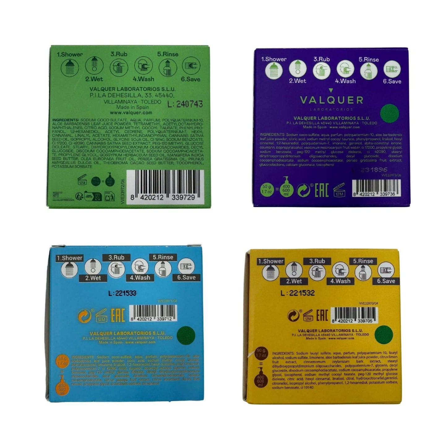 Pack 4 champús sólidos exóticos: Acid, Luxe, Sunrise y Hemp - 200 g