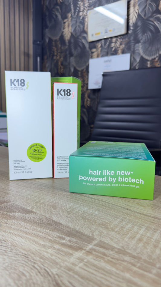 K18 Repair™ Service Kit – El Dúo Definitivo para la Reconstrucción Molecular del Cabello