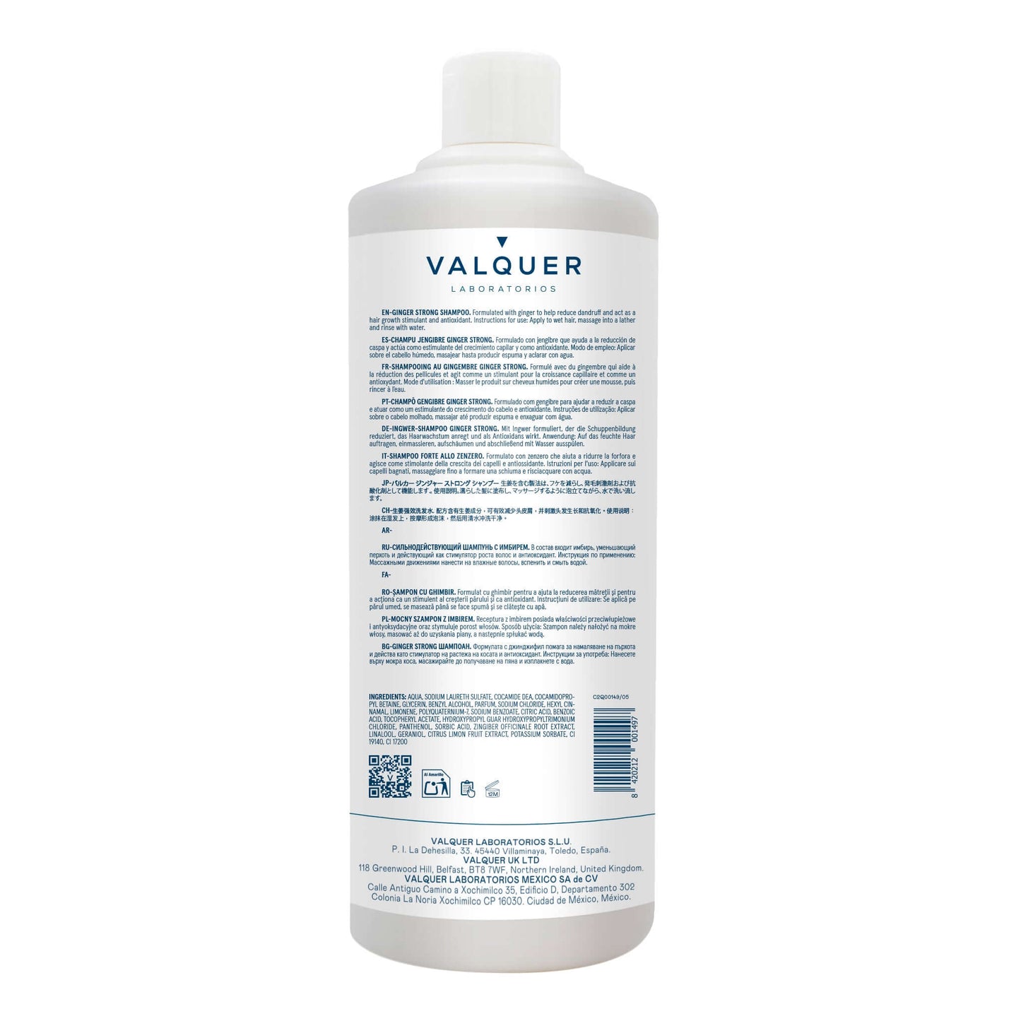 Champú Jengibre Ginger Strong - Anticaspa, Revitalizante y Fortalecedor - 1000 ml