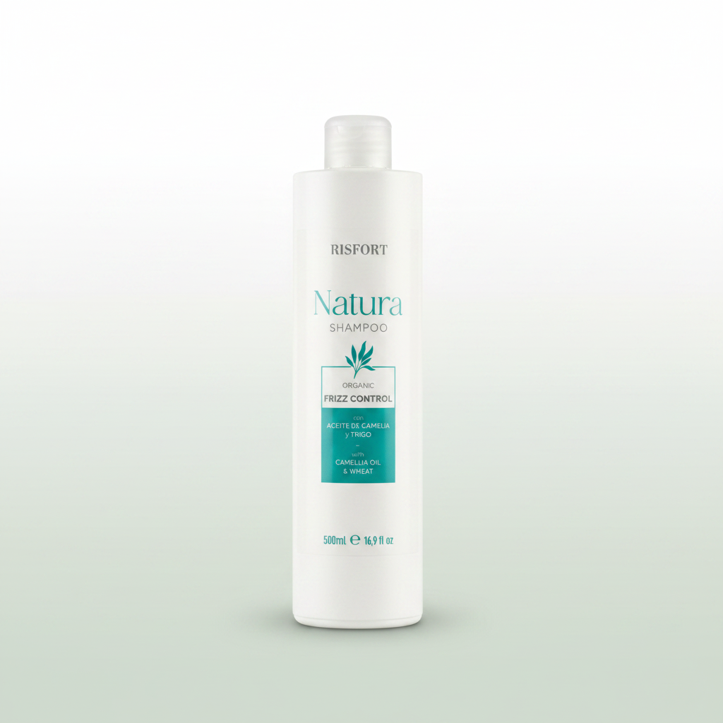 Champú Antiencrespamiento Orgánico Risfort Natura | Aceite de Camelia + Trigo · Frizz Control · 500ml