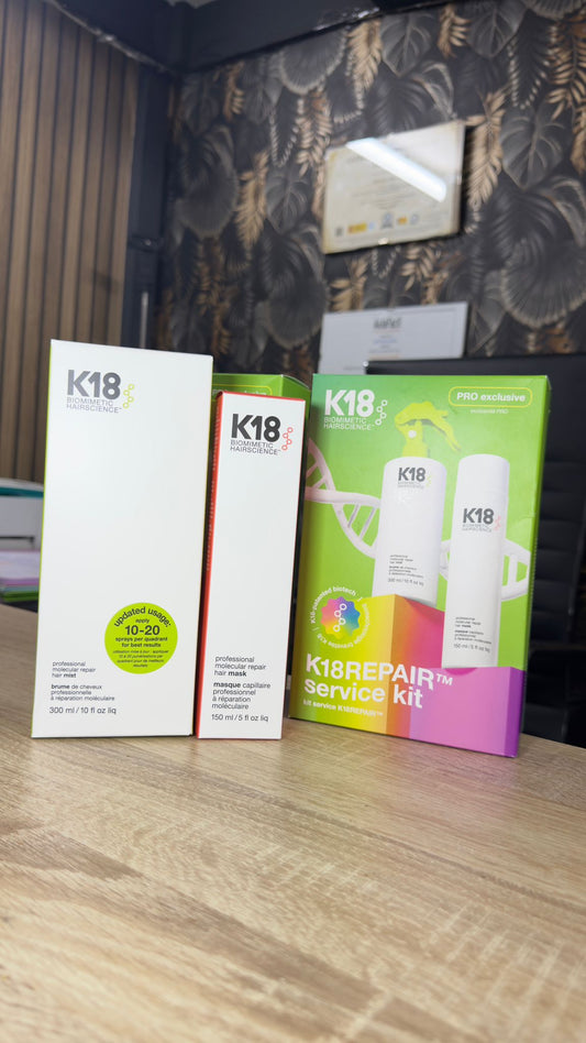 K18 Repair™ Service Kit – El Dúo Definitivo para la Reconstrucción Molecular del Cabello